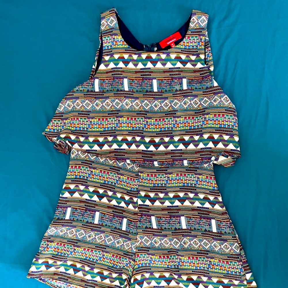 Red Saks Fifth Ave Petite Boho Geometric Print Romper